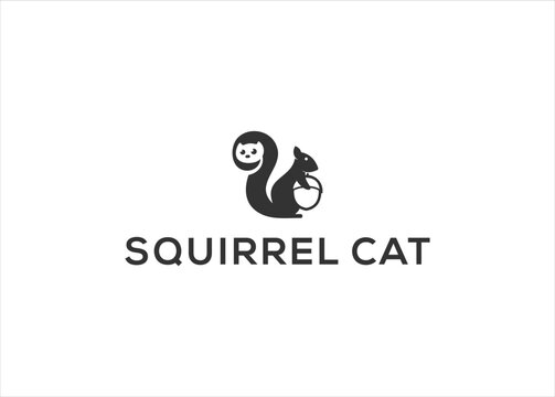 Squirrel and cat Logo Design Vector Illustration.