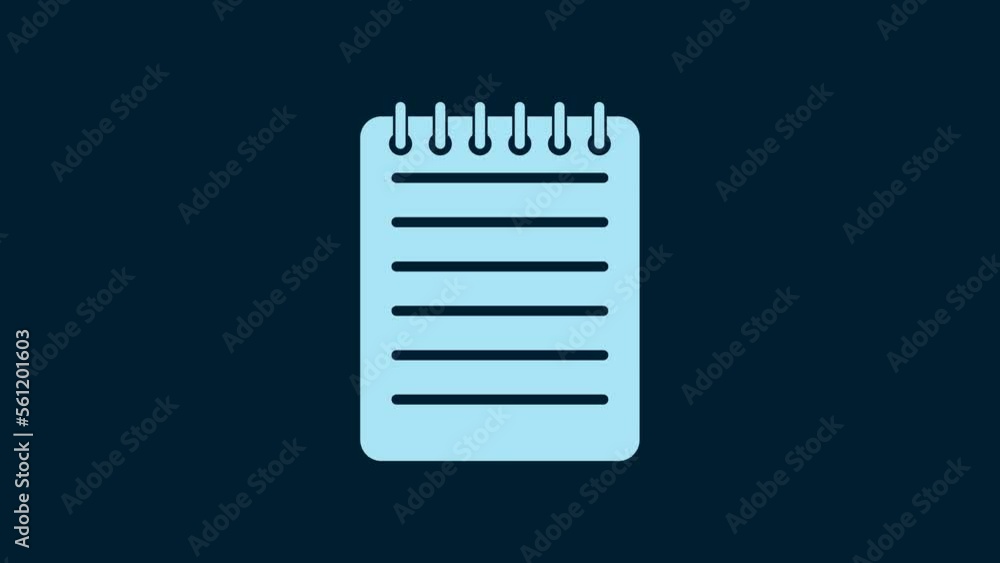Poster white notebook icon isolated on blue background. spiral notepad icon. writing pad. diary for busines