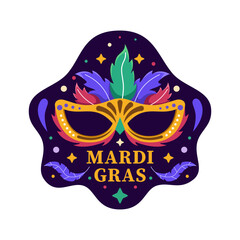 Mardi Gras label design with colorful and flat vector style. Mardi Gras Label Ribbon Design set. Suitable for banner, poster, greeting card, poster, web, social media, etc.