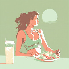 wearing sportswear woman eat salad