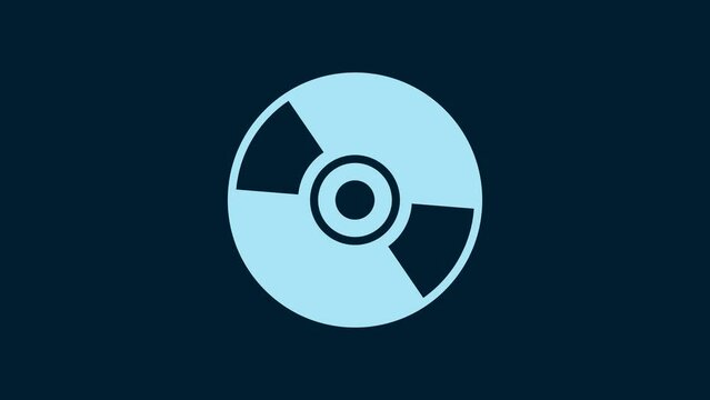 White CD or DVD disk icon isolated on blue background. Compact disc sign. 4K Video motion graphic animation