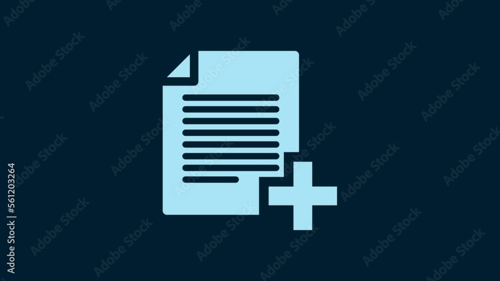 Poster white add new file icon isolated on blue background. copy document icon. 4k video motion graphic ani