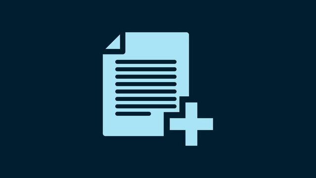 White Add new file icon isolated on blue background. Copy document icon. 4K Video motion graphic animation