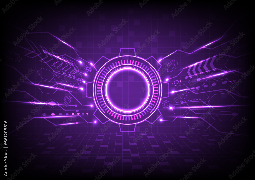 Poster abstract background hi-tech cog there is a glowing circle with a bright empty space in the center. c
