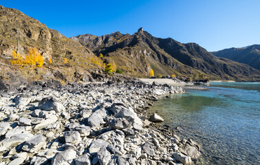 View of river Katun and Altay mountains