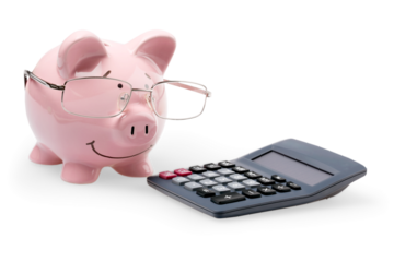 Piggy Bank Wearing Glasses With Calculator