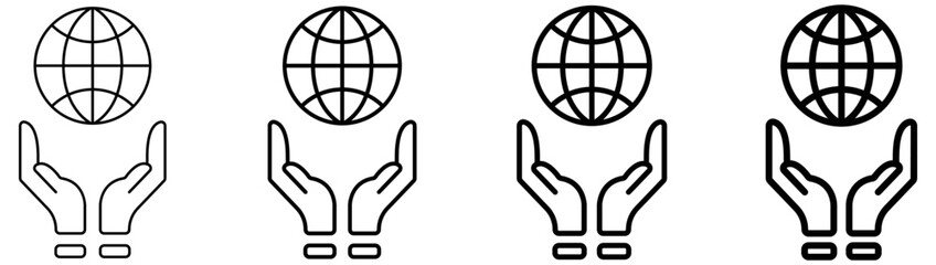 hand globe icon set thin to thick line. global icon collections symbol, vector illustration