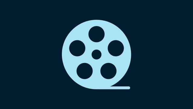 White Film reel icon isolated on blue background. 4K Video motion graphic animation