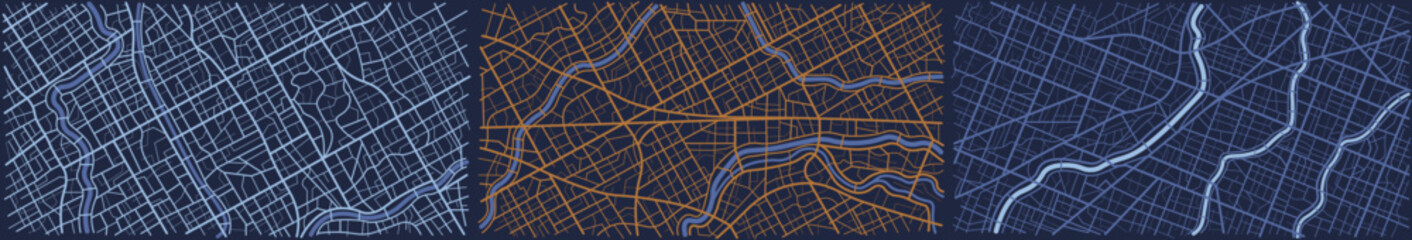 City top view. View from above the map buildings. Gps map navigation to own house. Detailed view of city. Decorative graphic tourist map. Abstract transportation background. Vector, illustration.