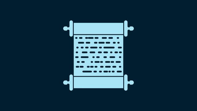 White Paper scroll icon isolated on blue background. Canvas scroll sign. 4K Video motion graphic animation
