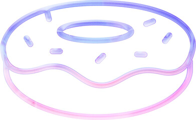 Donut icon dreamy holographic color. Glossy shiny texture bold line art 3d.