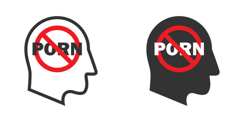 No porn icon in human head silhouette. Stop porn art. Vector illustration.