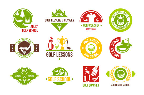 Golf lessons class emblem athletic competition game learning set vector flat illustration - Powered by Adobe