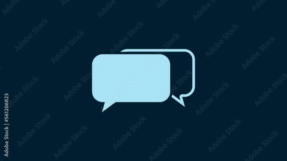 Poster white chat icon isolated on blue background. speech bubbles symbol. 4k video motion graphic animatio