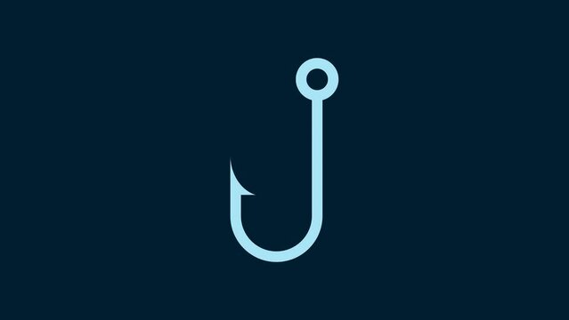 White Fishing hook icon isolated on blue background. 4K Video motion graphic animation