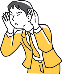 話を一生懸命聞こうとするビジネスマン