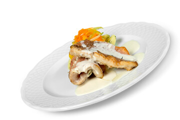 Grilled salmon and vegetables with sauce