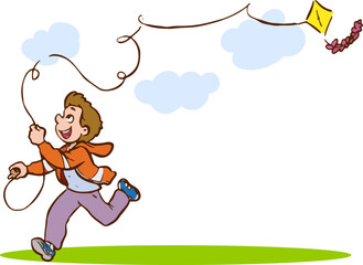 boy flying a kite cartoon vector