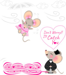 cute mouse mouse catch his girl romantic illustration valentine day vector set