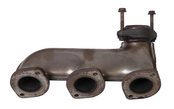 A automotive exhaust manifold isolated on white. Exhaust manifold car stock pictures, royalty-free photos, images.
