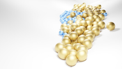 The abstraction of gold and blue balls is made in the 3D program Blender. Suitable for creating a banner on the site.