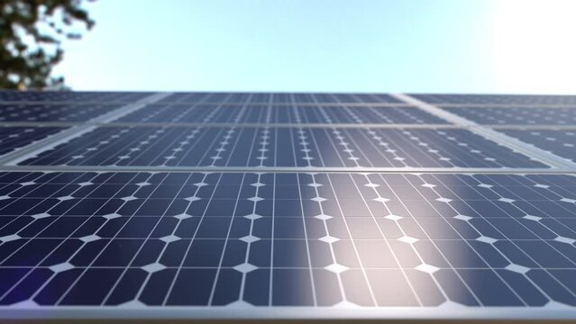Close up solar power energy panels on the roof. 3D animation. Time lapse. solar cell energy power concept idea.