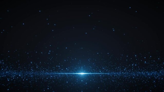 Abstract technology background.bright blue.particles wave motion on black.4K 3D rendering.Digital wave animation for technology business presentation