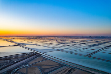 Sunset view of tianjin Tanggu sunning salt farm
