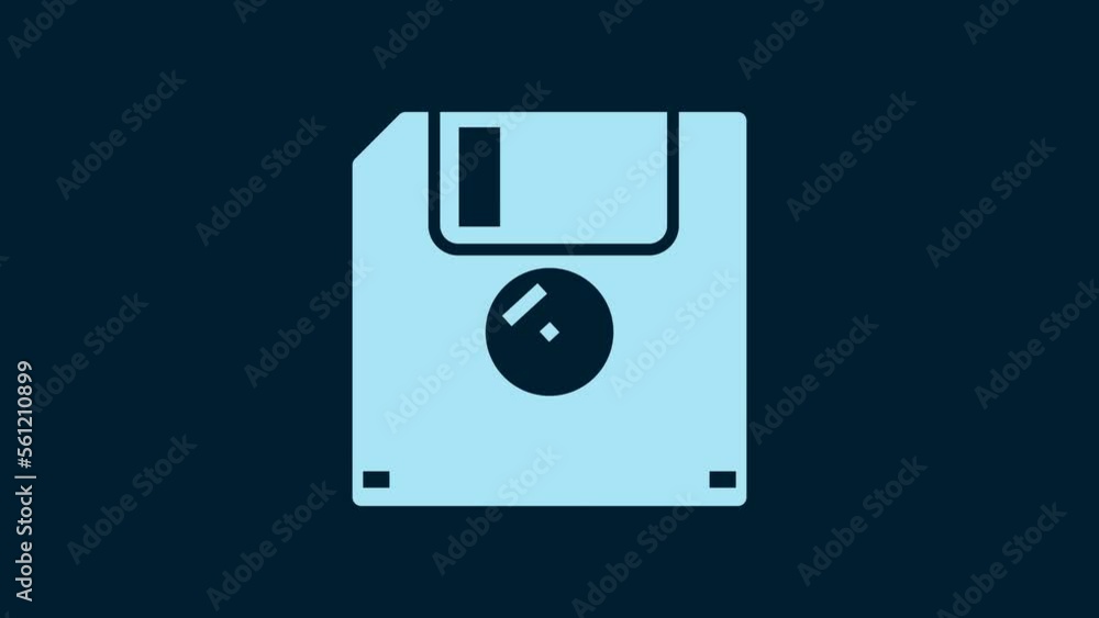 Poster white floppy disk for computer data storage icon isolated on blue background. diskette sign. 4k vide