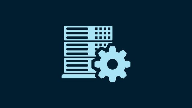 White Server setting icon isolated on blue background. 4K Video motion graphic animation