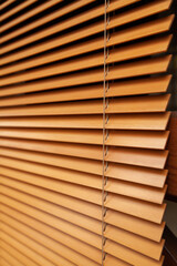 Wooden blinds slats close-up....