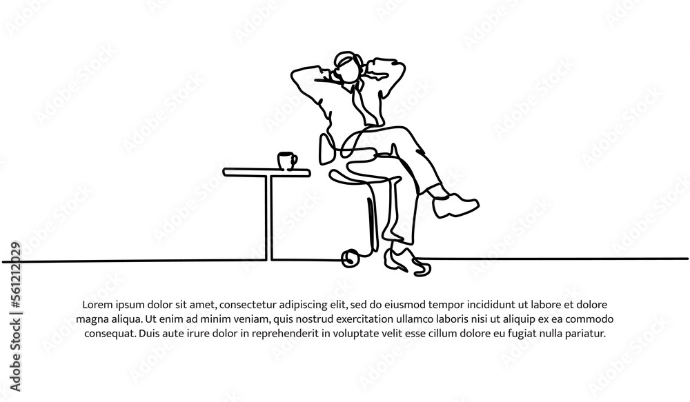 Poster continuous line design of work relaxation design. decorative elements drawn on a white background.