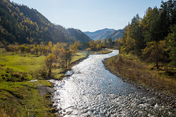 Fototapeta na wymiar View of river in Altay mountains