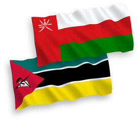 Fototapeta premium Flags of Sultanate of Oman and Republic of Mozambique on a white background
