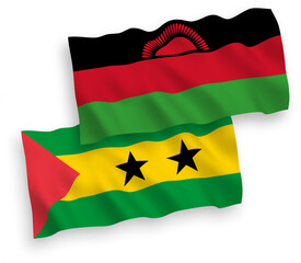 Flags of Saint Thomas and Prince and Malawi on a white background