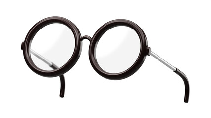 Black 3d fashion glasses isolated on png trendy background with classic retro style concept or sunglasses wear round frame hipster stylish optical lens and student eyeglasses study school equipment.
