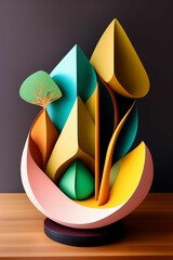 Paper craft origami, organic shape, sculpture, folded paper, floral illustration made with generative AI technology