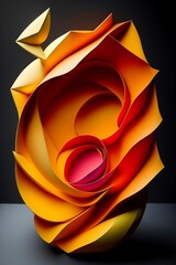 Paper craft origami, organic shape, sculpture, folded paper, floral illustration made with generative AI technology
