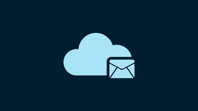 White Cloud mail server icon isolated on blue background. Cloud server hosting for email. Online message service. Mailbox sign. 4K Video motion graphic animation