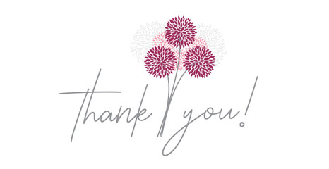 Thank you with flowers, handwritten lettering with artistic pink blossoms