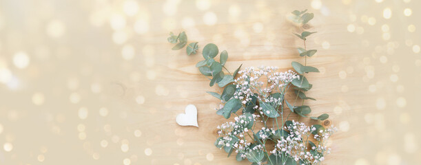 Beautiful bouquet with heart, bokeh lights  and eucalyptus - mother's day, birthday, wedding -...
