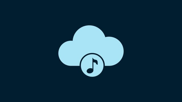 White Music streaming service icon isolated on blue background. Sound cloud computing, online media streaming, online song, audio wave. 4K Video motion graphic animation