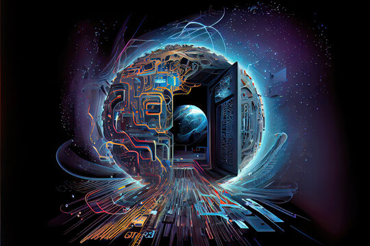 Cyberspace and the Metaverse - virtual worlds are becoming more commonplace, and technology is merging digital with physical (phygital).. Generative AI image of the technological revolution