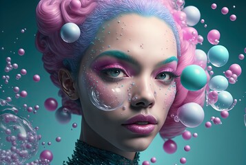 Bubble Goddess. Generative AI, non-existent person. 