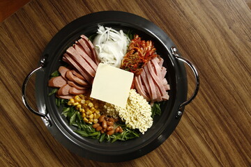 Korean army base stew unmixed ingredients