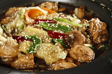 Jjimdak: korean braised chicken stew with mixed vegetables