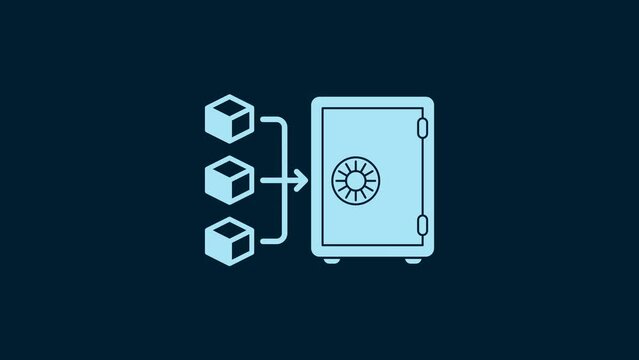 White Proof of stake icon isolated on blue background. Cryptocurrency economy and finance collection. 4K Video motion graphic animation