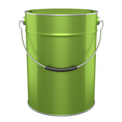 Closed metal can or buckets of paint with handle on white background.