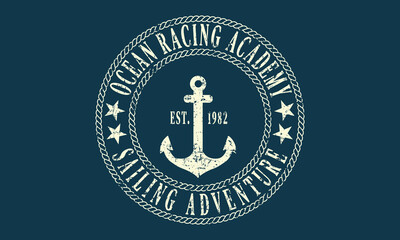 Ocean racing Academy T-shirt graphic print nautical marine theme the ocean spirit serigraphy stencil cool vector design  For Tee Shirt, Sweatshirt