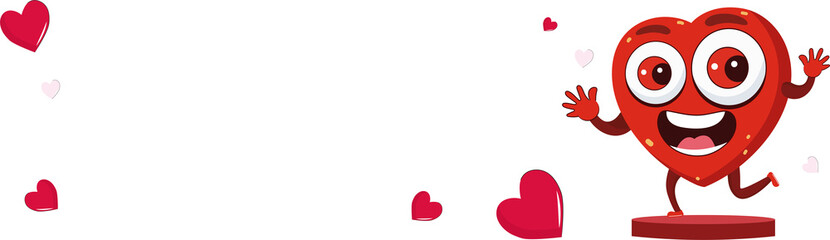 Fototapeta premium Excited Heart Mascot On Podium With Tiny Red Hearts And Copy Space.
